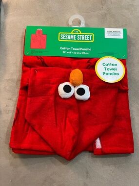 Sesame Street Elmo Cotton Towel Poncho - 100% Cotton